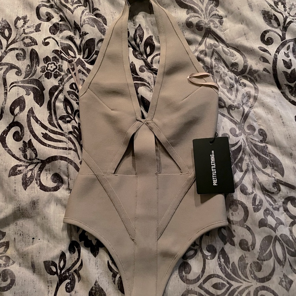 PYT Grey Bandage Halter Bodysuit